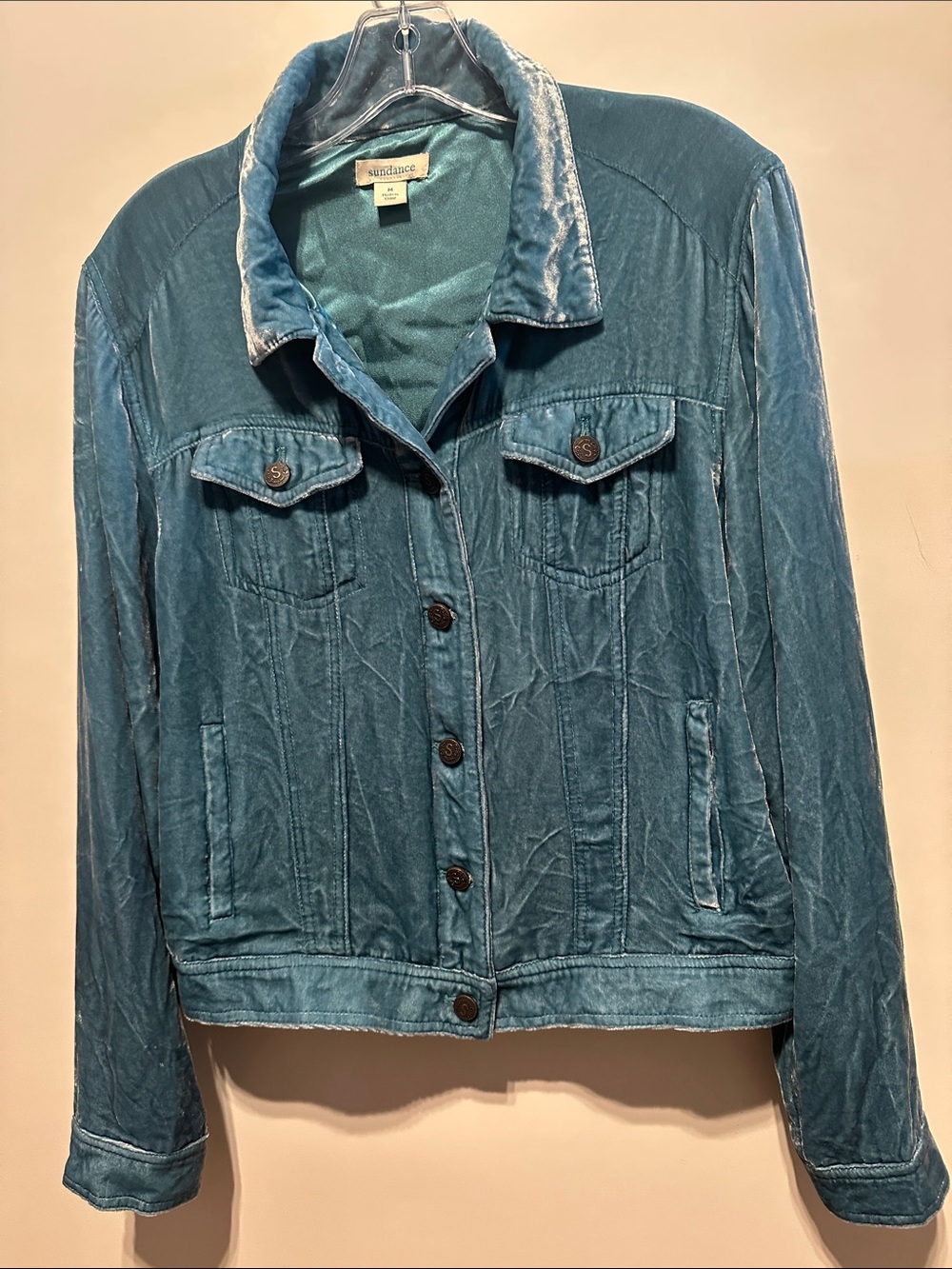 Sundance Women Britny Blue Wren Crushed Velvet Jacket Silk Blend Sz M new B1